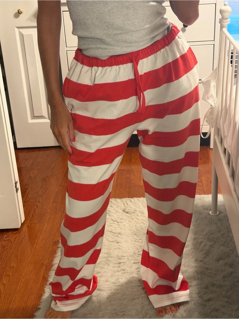 Daily Drills WIDE STRIPE COTTON PANTS Heart + White NWT